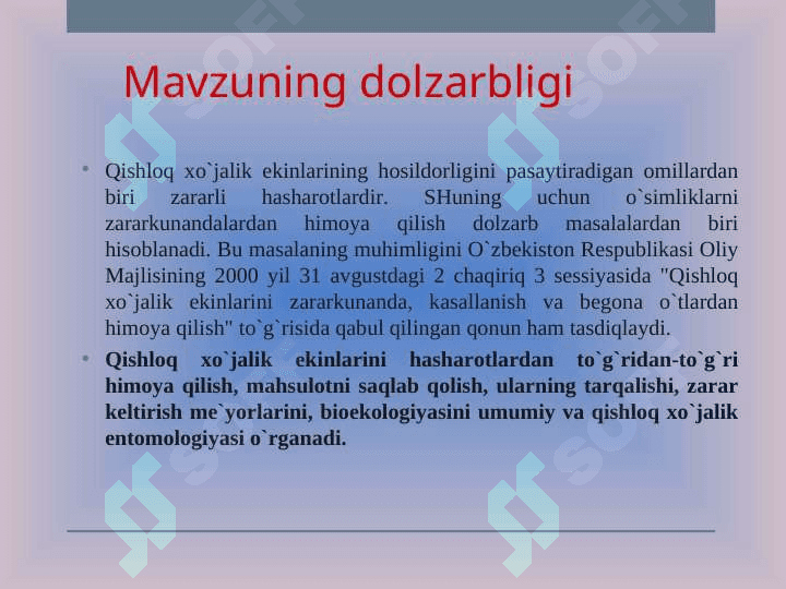 Don zahiralarining zararkunandalar tomonidan tasirlanishi va shikastlanishi. 2