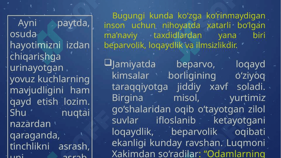 HUSHYORLIK VA OGOHLIK  DAVR TALABI 8
