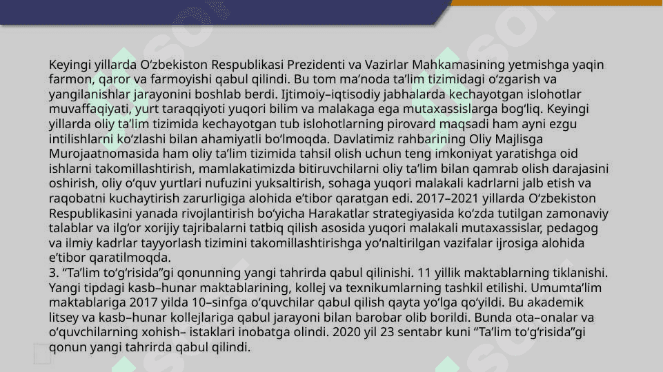 O’zbekiston respublikasida ta’lim sohasida amalga oshirilgan islohotlar 8