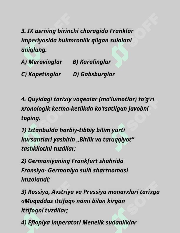 Tarixdan testlar. 3