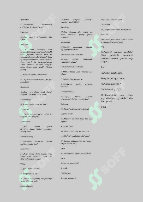 Adabiyot savol javoblar 2