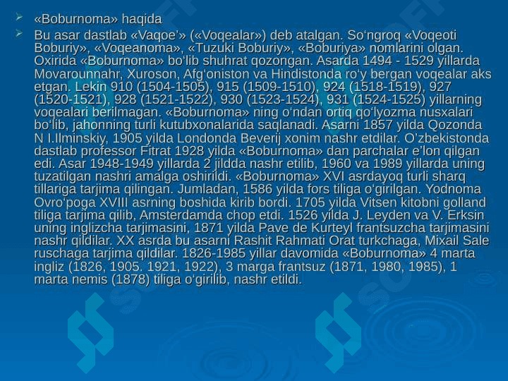 Bobur hayoti va ijodi, taqdimot 4