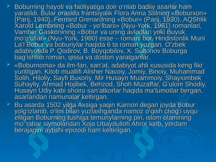 Bobur hayoti va ijodi, taqdimot 6