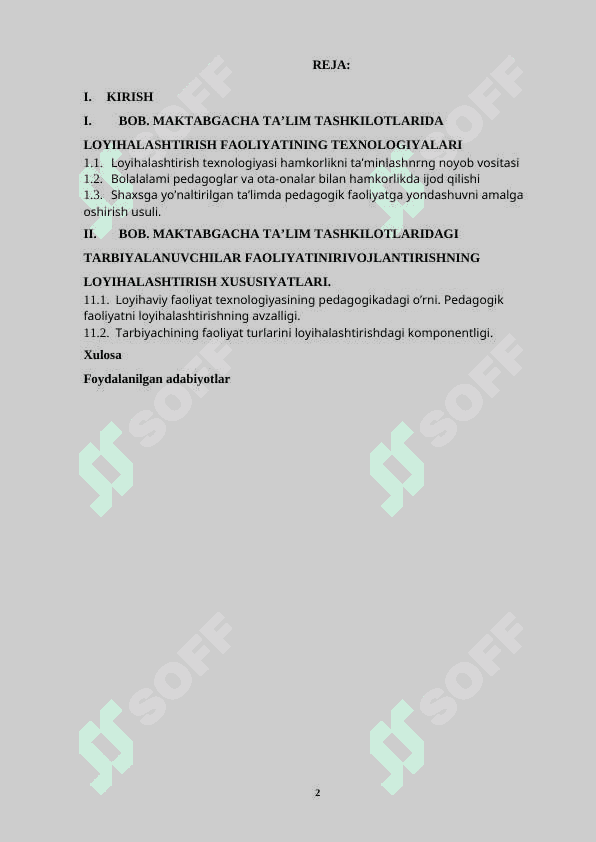 MAKTABGACHA TA’LIM TASHKILOTLARIDA LOYIHALASHTIRISH FAOLIYATINING TEXNOLOGIYALARI 2