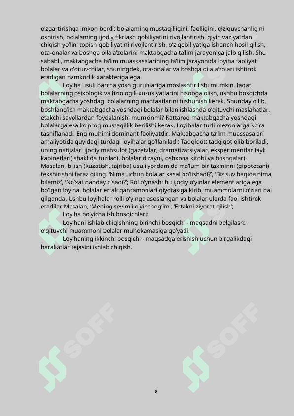 MAKTABGACHA TA’LIM TASHKILOTLARIDA LOYIHALASHTIRISH FAOLIYATINING TEXNOLOGIYALARI 8