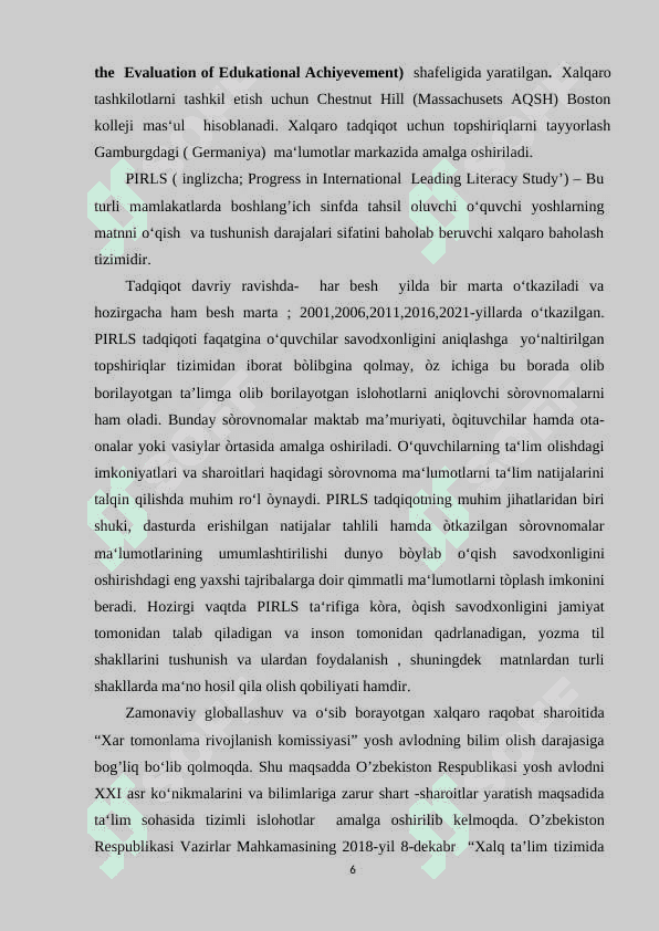 Xalqaro baholash dasturi asosida boshlang'ich sinf o'quvchilarining aqliy tafakkurini rivojlantirish 6