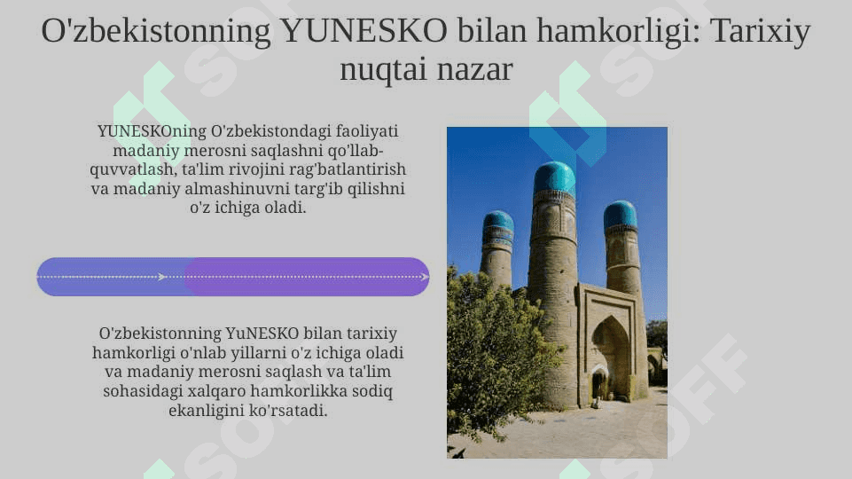 YUNESKO tashkilotining tashkil topishi tashkilot faoliyati asosiy yoʻnalishlari YUNESKO tashkilotining Oʻzbekiston Respublikasidagi faoliyati. 3