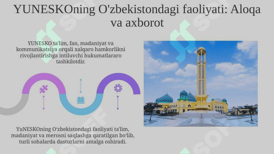 YUNESKO tashkilotining tashkil topishi tashkilot faoliyati asosiy yoʻnalishlari YUNESKO tashkilotining Oʻzbekiston Respublikasidagi faoliyati. 4