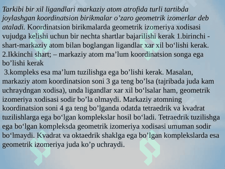 Kompleks birikmalarda izomeriya turlari 4