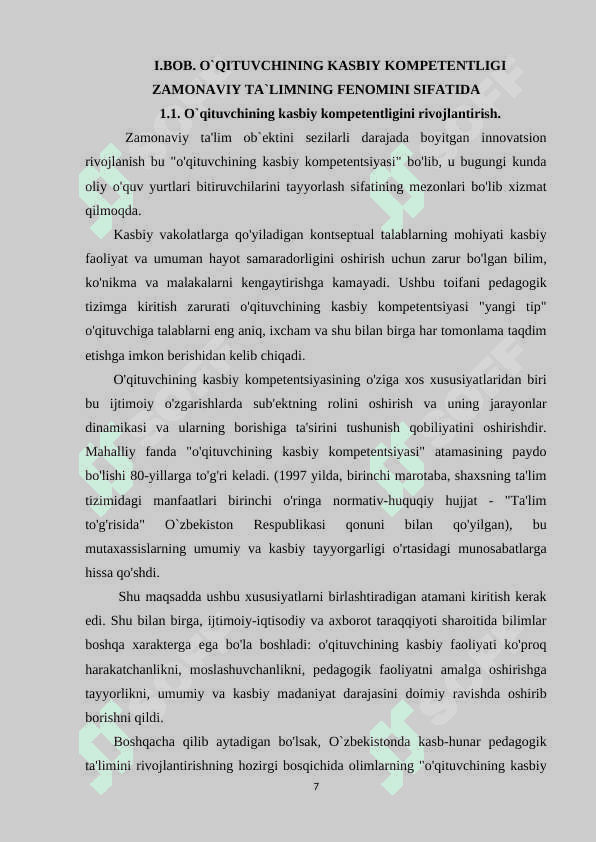 MAHORATLI PEDAGOGNI O`QITISHDA KASBIY KOMPTENSIYANI RIVOJLANTIRISH 7