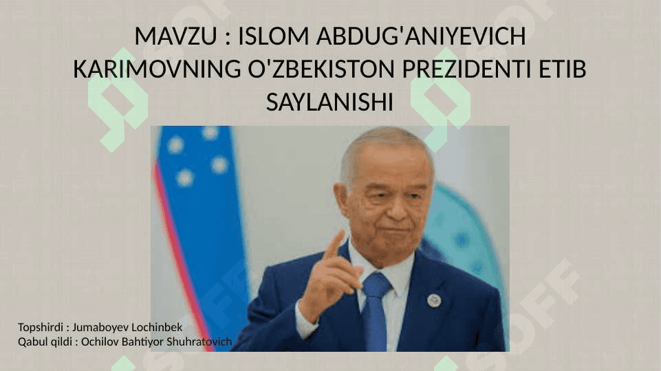 ISLOM ABDUG'ANIYEVICH KARIMOVNING O'ZBEKISTON PREZIDENTI ETIB SAYLANISHI 2