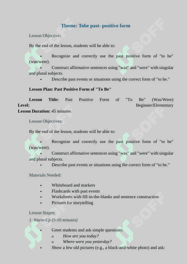 Theme: Tobe past- positive form 2