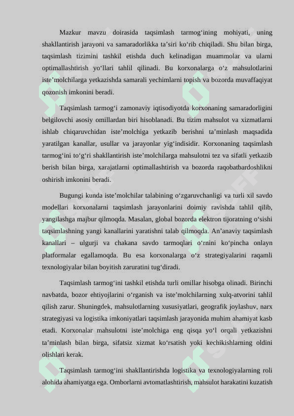 KORXONANING TAQSIMLASH TARMOG’INI SHAKLLANTIRISH KURS ISHI 4