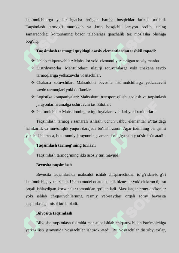 KORXONANING TAQSIMLASH TARMOG’INI SHAKLLANTIRISH KURS ISHI 7