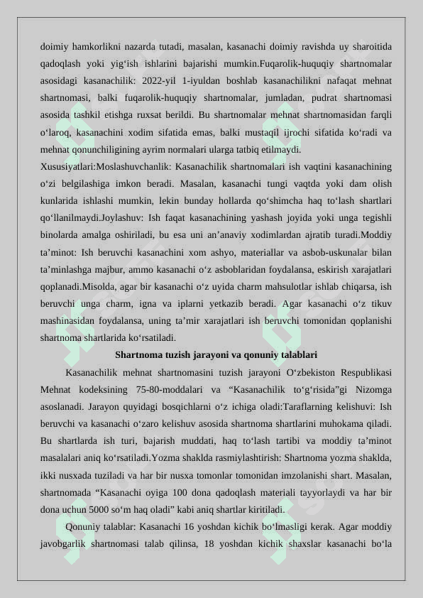 Kasanachilarning mehnatini huquqiy jihatdan tartibga solishning o‘ziga xos xususiyatlari 25 7
