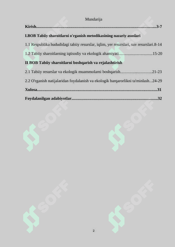 Respublikamizning tabiiy sharoitini o'rganish metodikasi 2