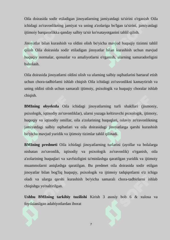 Oila doirasida sodir etiladigan jinoyatlarning sabablari va ularni vujudga keltiruvchi shart-sharoitlar 7