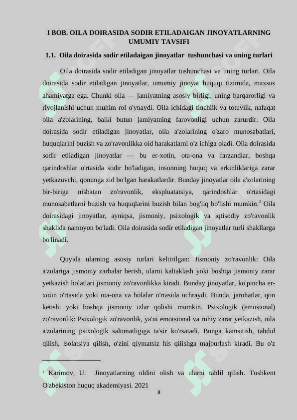 Oila doirasida sodir etiladigan jinoyatlarning sabablari va ularni vujudga keltiruvchi shart-sharoitlar 8