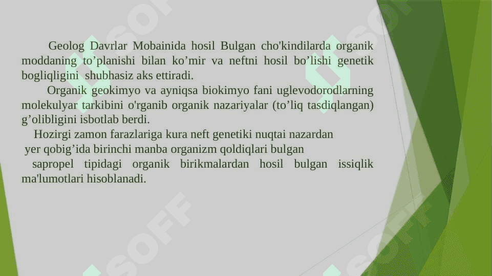 Uglevodorod hosil bo’lishining organik nazariyasi 5