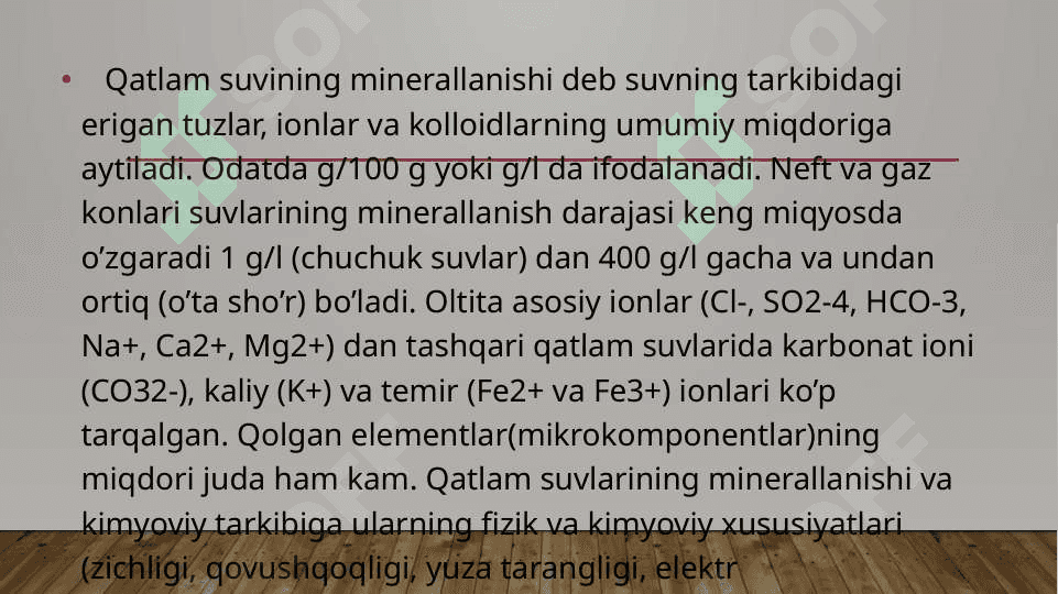 Yer osti suvlarining fizik xususiyatlari va kimyoviy tarkibi 2