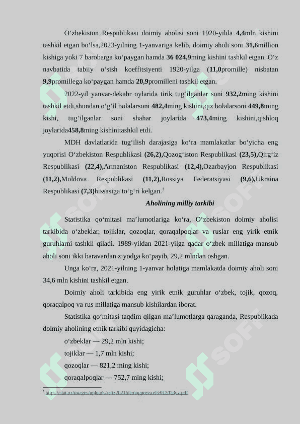 Oʻzbekiston Respublikasining aholisining tabiiy koʻpayishi, milliy tarkibi va tashqi migratsiyasi 6