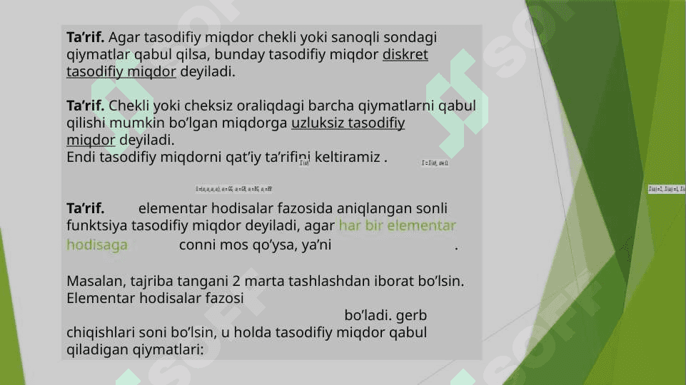 TASODIFIY MIQDORLAR 4