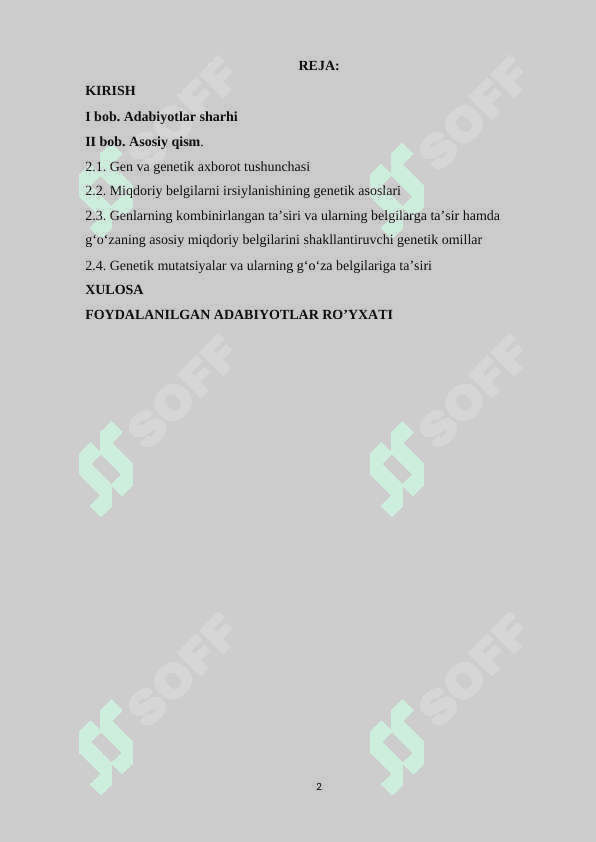 Genlarning kombinirlangan tipdagi ta’sirida miqdor belgilarining irsiylanishi( G’o’za misolida ) 2