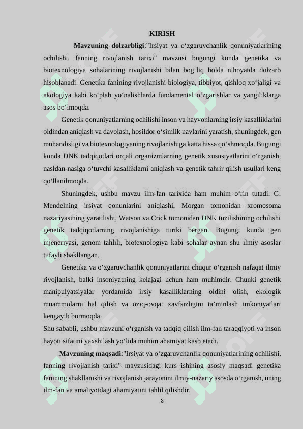 Irsiyat va o'zgaruvchanlik qonuniyatlarining ochilishi,fanning rivojlanish tarixi 3