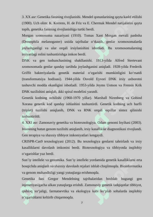 Irsiyat va o'zgaruvchanlik qonuniyatlarining ochilishi,fanning rivojlanish tarixi 7