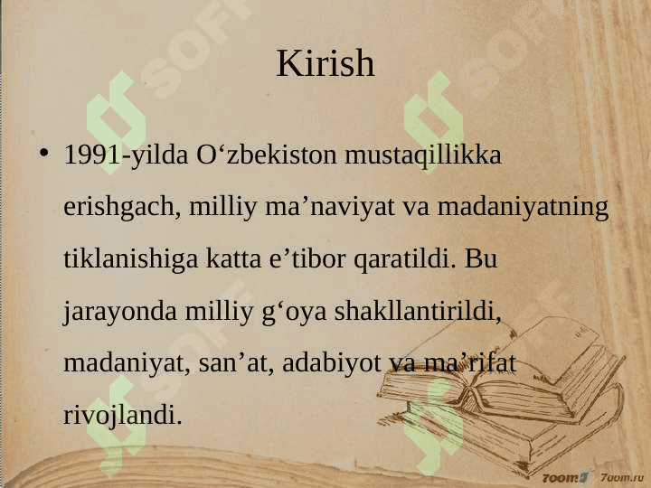 Mustaqillik yillarida O'zbekistonning ma'naviy va madaniy taraqqiyoti. 2