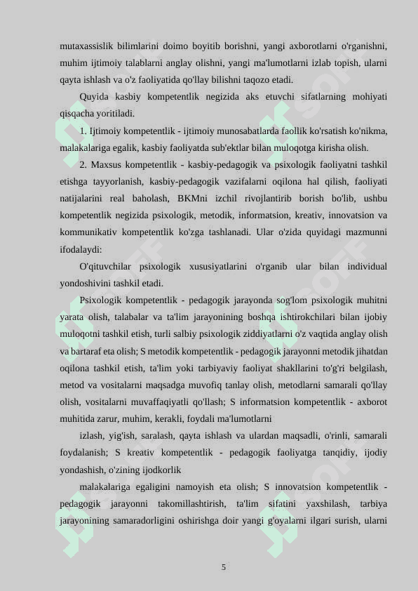 Pedagog kasbi va uning kasbiy kompetensiyalari 5