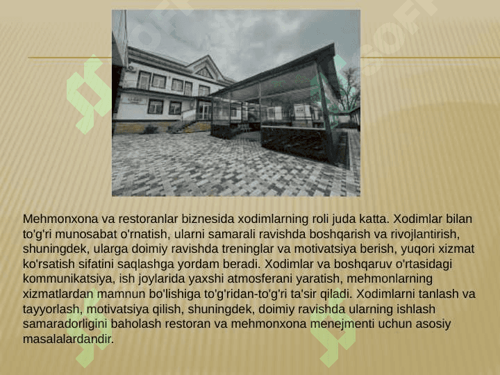 Mehmonxona va restoran menejmenti industriyasi biznesi 4