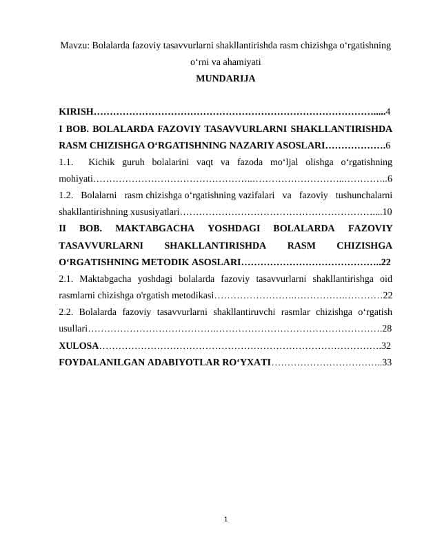Bolalarda fazoviy tasavvurlarni shakllantirishda rasm chizishga o‘rgatishning  o‘rni va ahamiyati