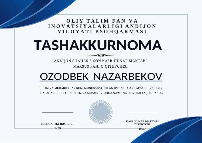 TASHAKKURNOMA WORD NAMUNA