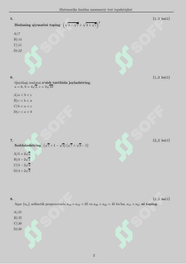 Matematika test 2