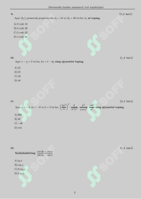 Matematika test 3