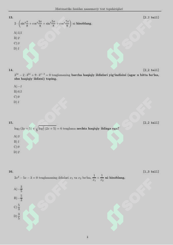 Matematika test 4