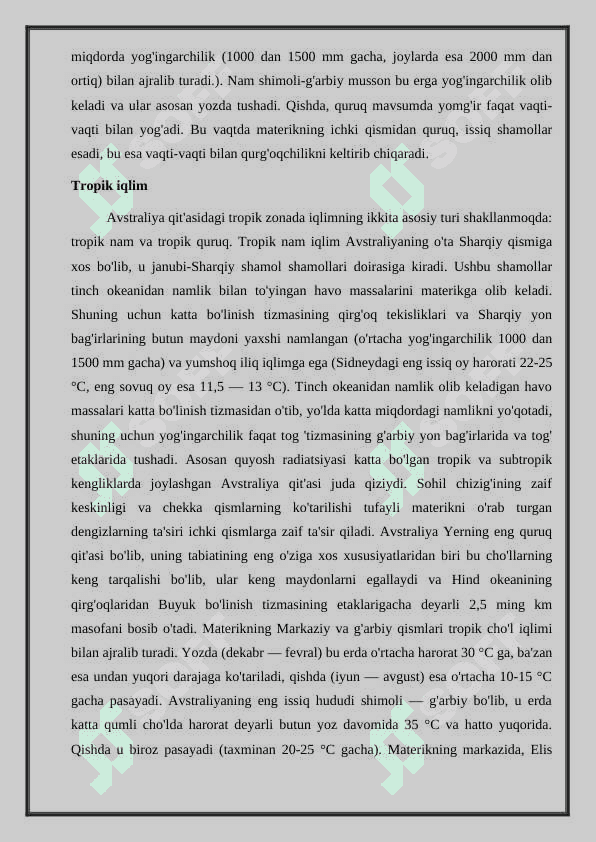 Avstraliya materigi iqlimi. Avstraliya materigi ichki suvlari 2
