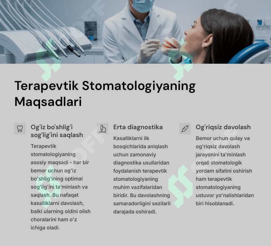 Terapevtik stomatologiyaning vazifalari, uning tibbiy talimdagi o'rni. 2