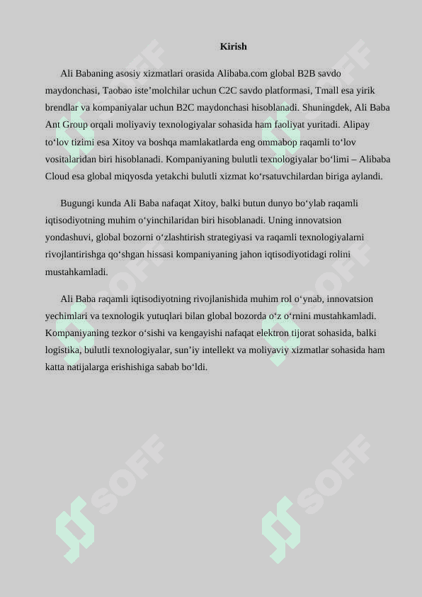 Ali Baba raqamli iqtisodiyotida global elektron tijorat lideri sifatida 2