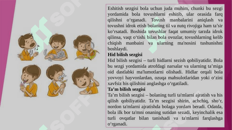 Bola sezgisi asosiy turlarining rivojlanishi. 5