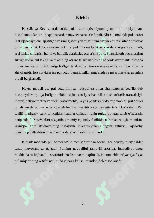 Klassik va Keyns modellarida pul bozoridagi muvozanat 2
