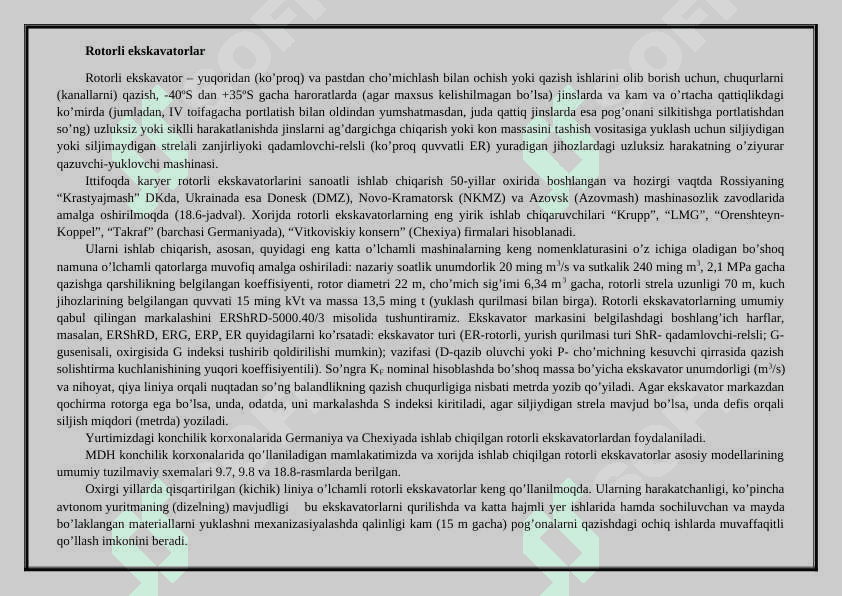 Ko’p cho’michli ekskavatorlarning texnik tavsiflari va tuzilishlari 4