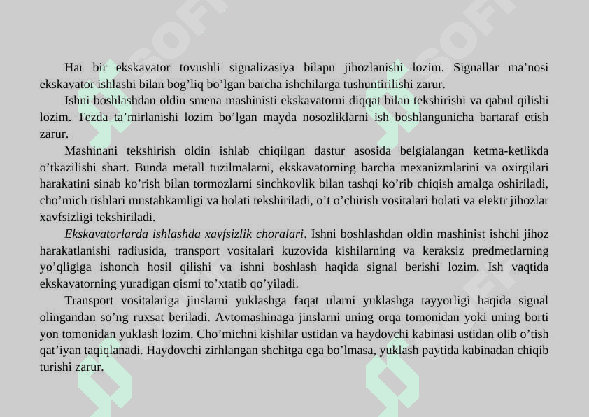 Ekskavatorlardan xavfsiz foydalanish talablari 2