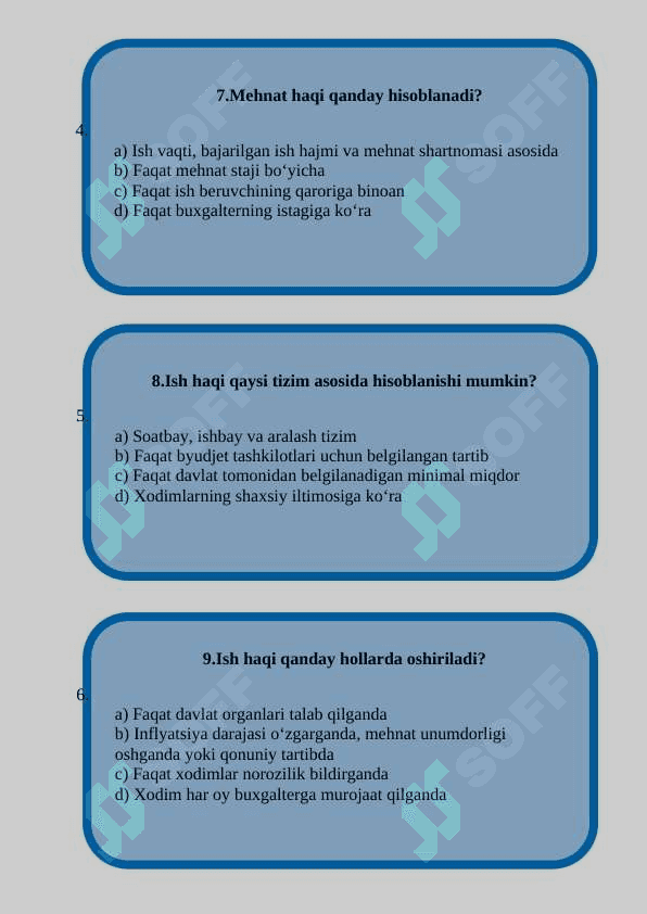 Mexnat va ish xaqini hisobga olish test tilladan 3