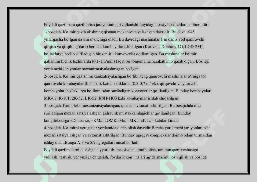 Ochiq konlarda qo’llaniladigan kombaynlar va mexanik qazish uskunalari 2