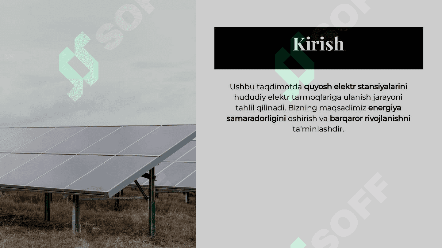 Quyosh elektr stansiyalarini HET tarmoqlariga ulanish sihemasini o'rganish 2