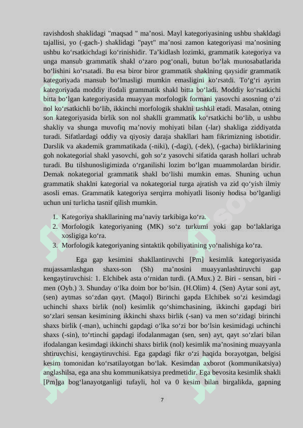 O'zbek tilshunosligida egalik kategoriyasining o'rganilishi KURS iSHI 7