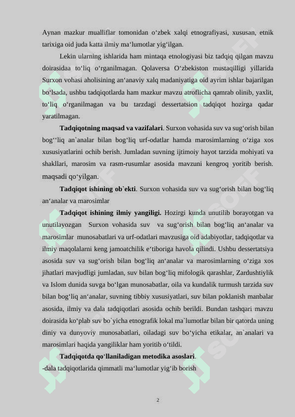 SURXON VOHASIDA SUV VA SUG‘ORISH BILAN BOG‘LIQ    AN‘ANALAR VA MAROSIMLAR 2