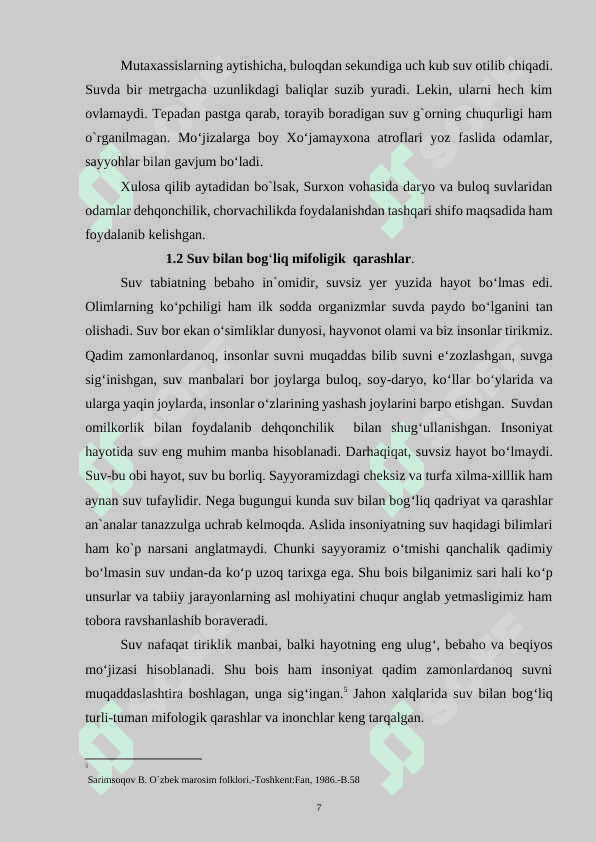 SURXON VOHASIDA SUV VA SUG‘ORISH BILAN BOG‘LIQ    AN‘ANALAR VA MAROSIMLAR 7